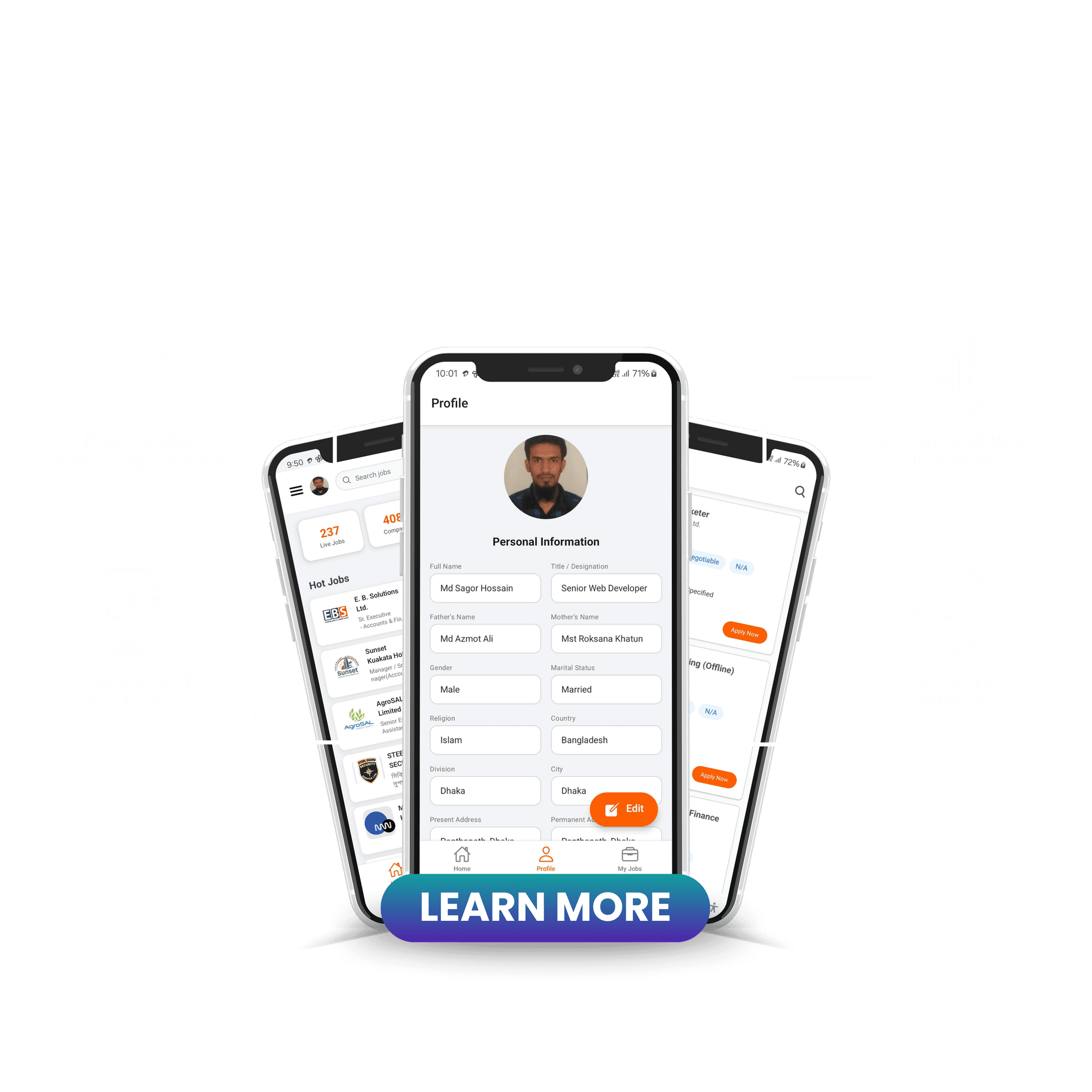 BdJobs Live Mobile App Mockups